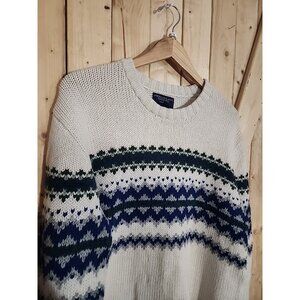 Mens Fair Isle Sweater Sz M 100% Lambs Wool VINTAGE AMERICAN EAGLE Ski Y2k Retro